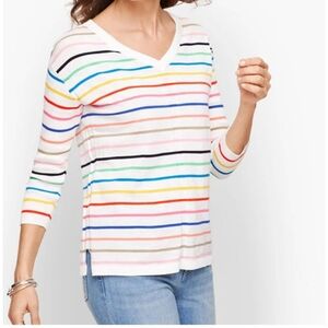Talbot's White w/MultiColor Rainbow Stripes Lightweight Cotton Casual Sweater Mp